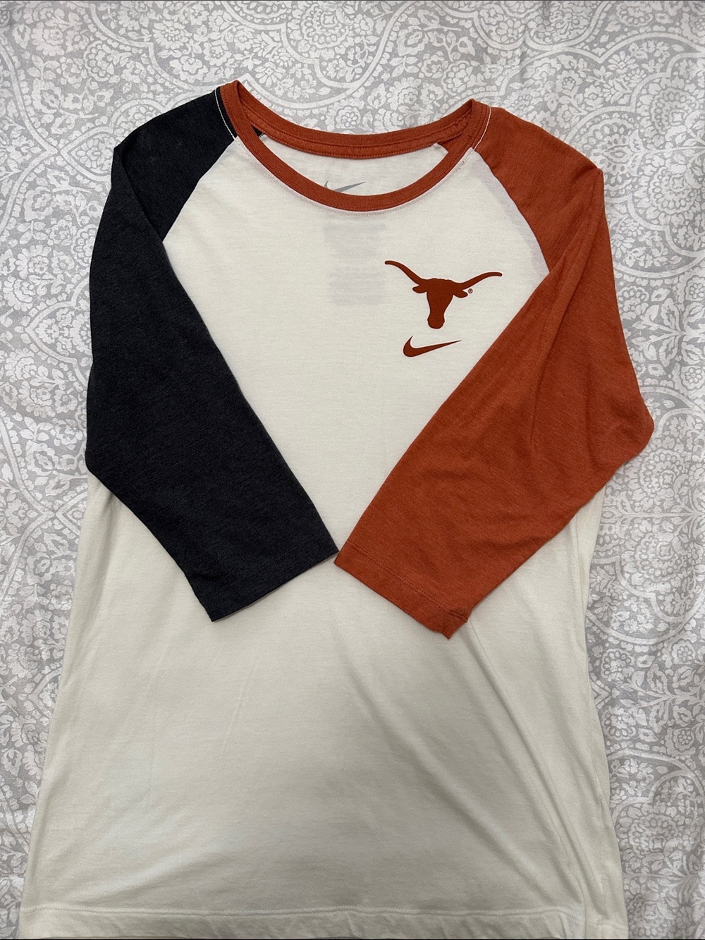 Nike Slim Fit Raglan Tee - Cream with Burnt Orange & Gray Sleeves